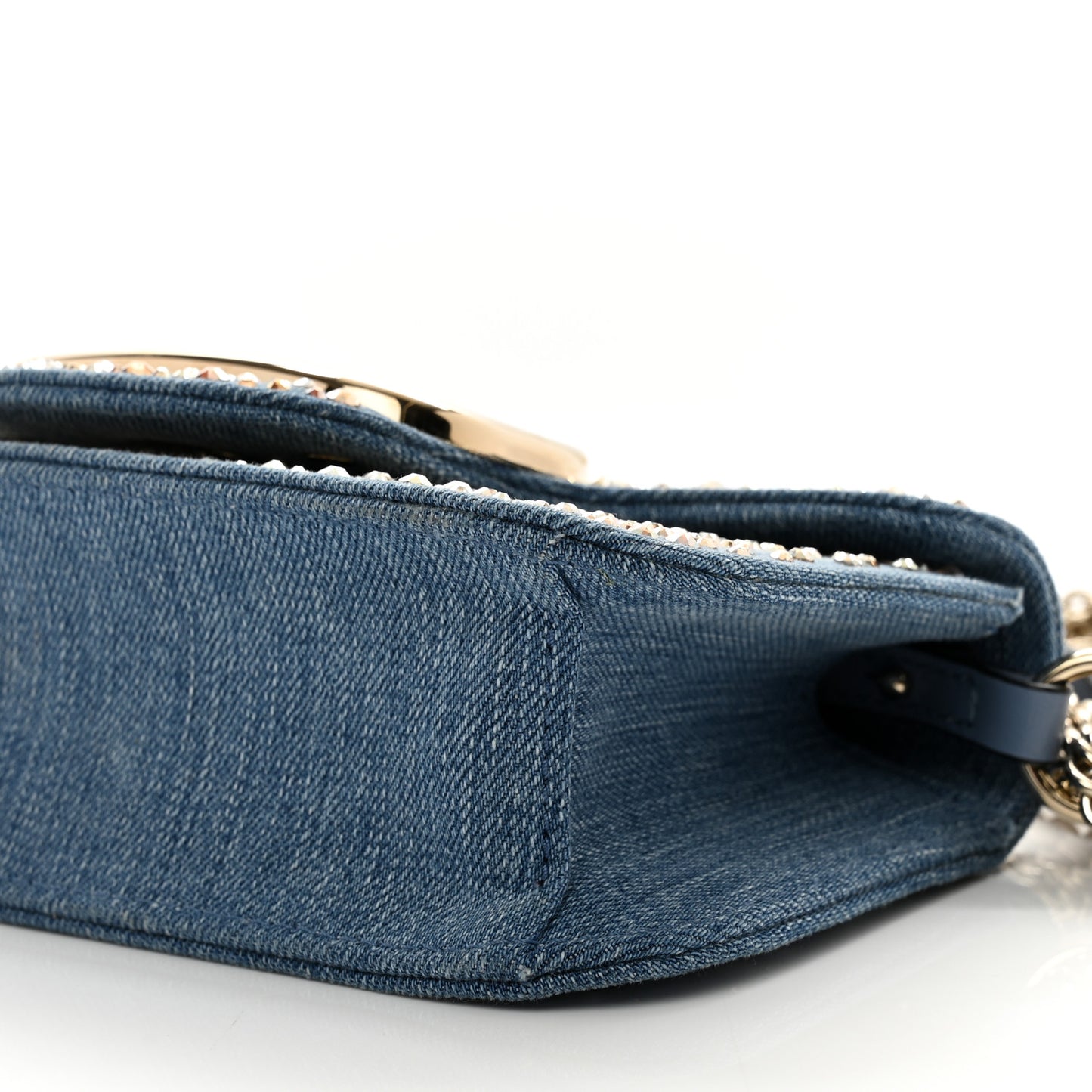 Denim Crystal Vlogo Embroidered Small Loco Shoulder Bag Blue