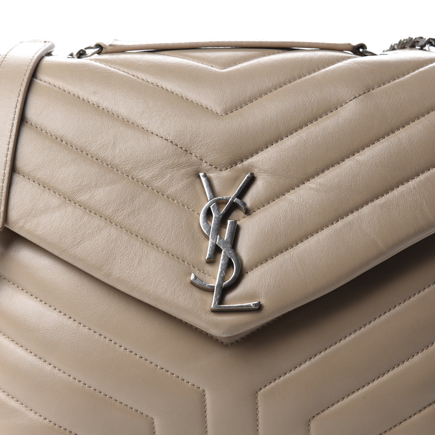 Saint Laurent Calfskin Y Quilted Monogram Medium Loulou Chain Satchel Dark Beige 11 of 11