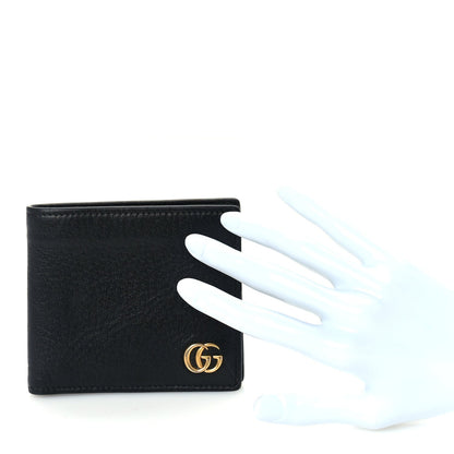 Gucci Calfskin Boar Effect GG Marmont Bi-Fold Wallet Black 2 of 6