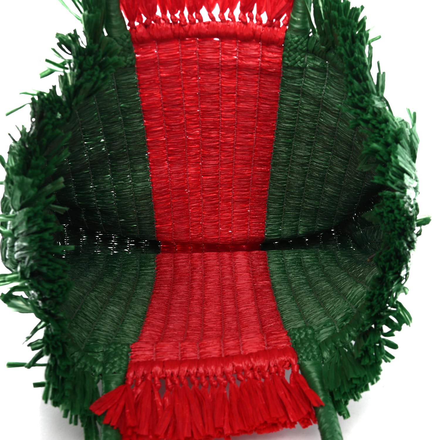 Gucci Raffia Linen Web Cestino Tote Bag Red Green 4 of 4