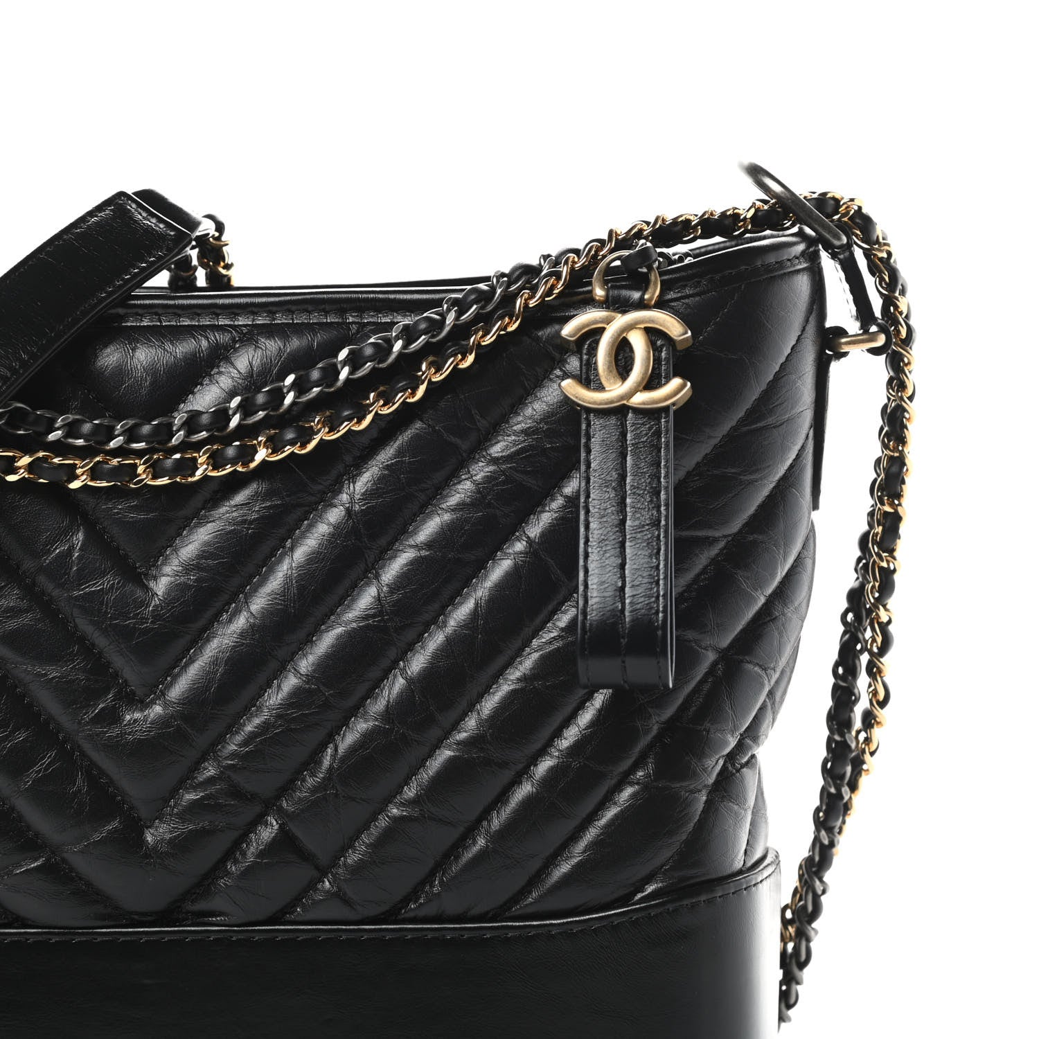 Chanel Aged Calfskin Chevron Quilted Medium Gabrielle Hobo Black 8 of 15