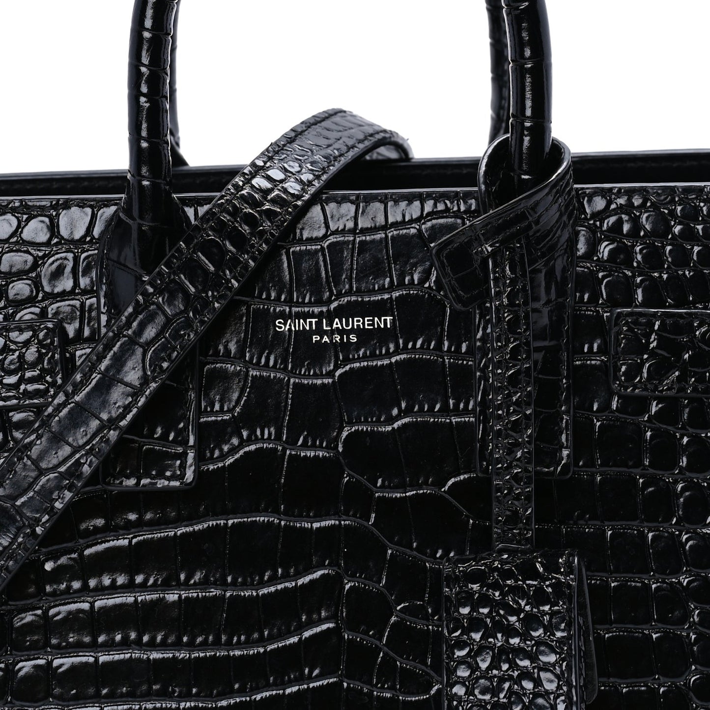 Calfskin Crocodile Embossed Nano Sac De Jour Black