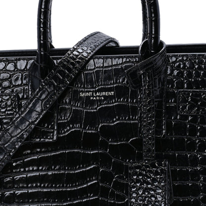 Saint Laurent Calfskin Crocodile Embossed Nano Sac De Jour Black 6 of 8
