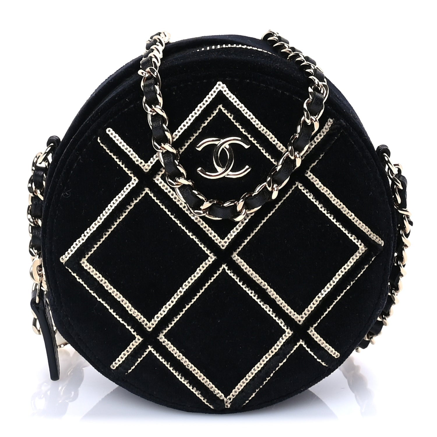 Chanel Velvet Sequin Round Clutch With Chain  Black 1 of 7