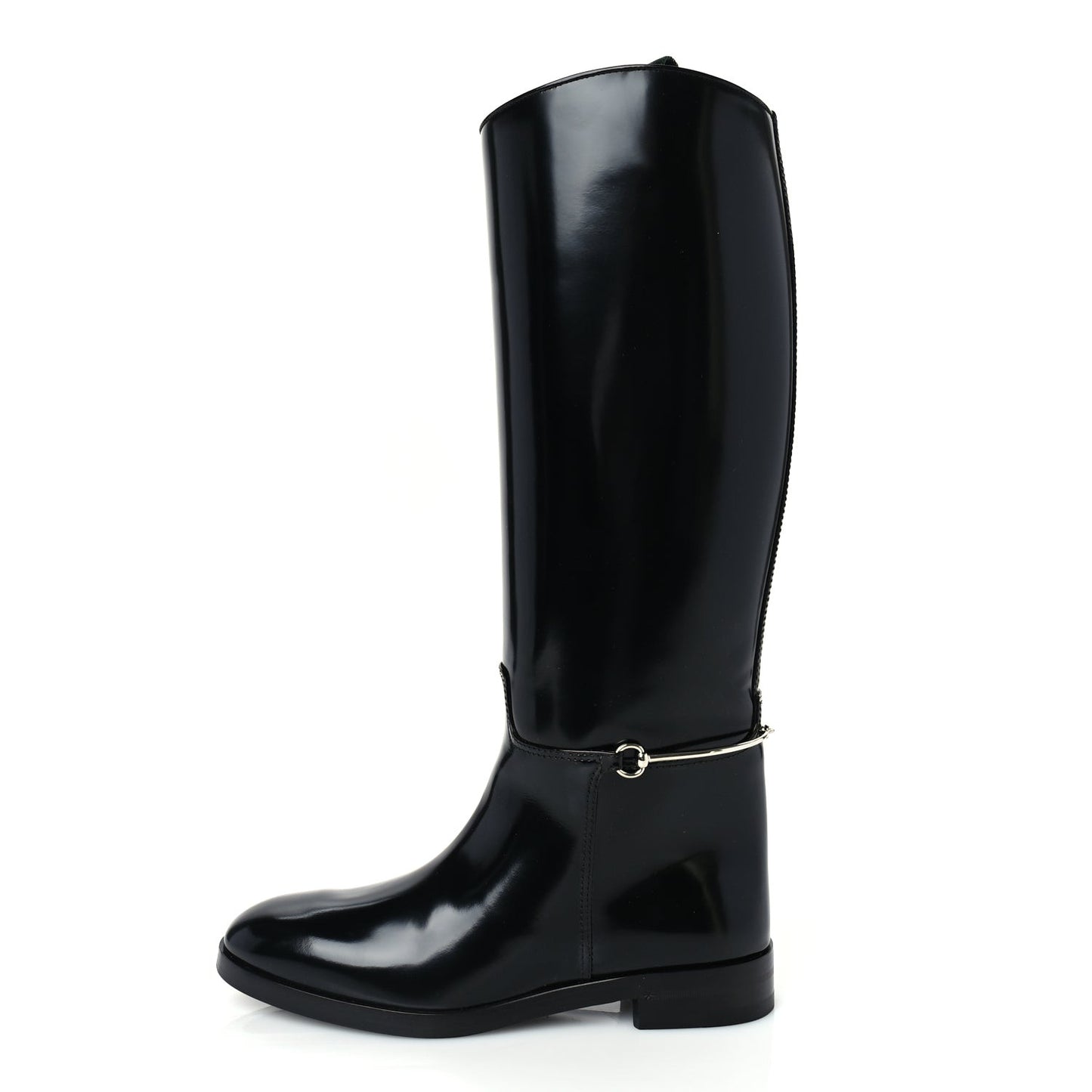 Patent Calfskin Michelangelo Slim Horsebit Riding Boots 37.5 Black