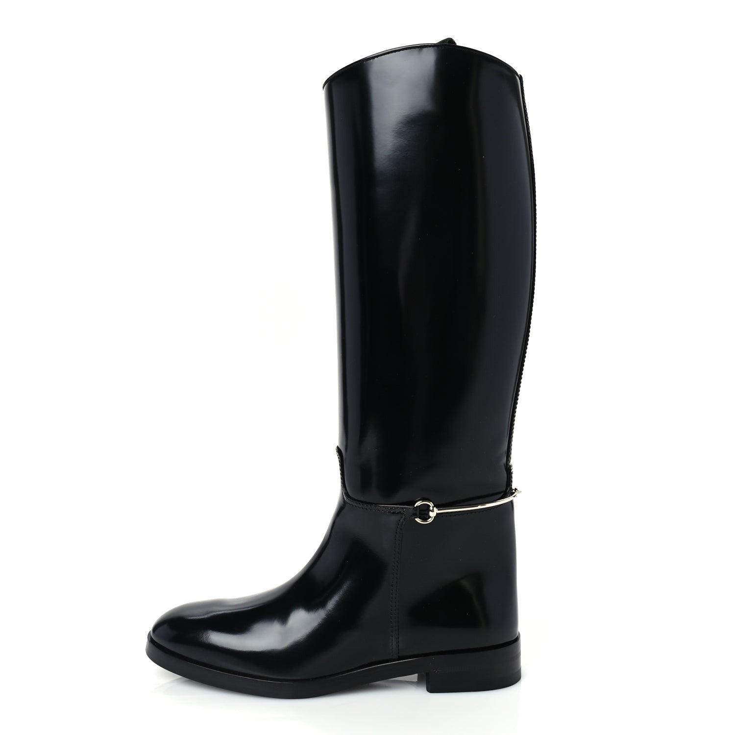 Gucci Patent Calfskin Michelangelo Slim Horsebit Riding Boots 37.5 Black 1 of 6