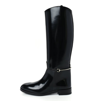 Gucci Patent Calfskin Michelangelo Slim Horsebit Riding Boots 37.5 Black 1 of 6