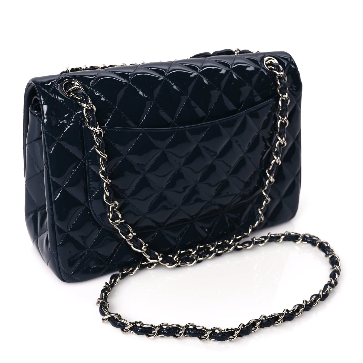 Patent Quilted Jumbo Double Flap Navy