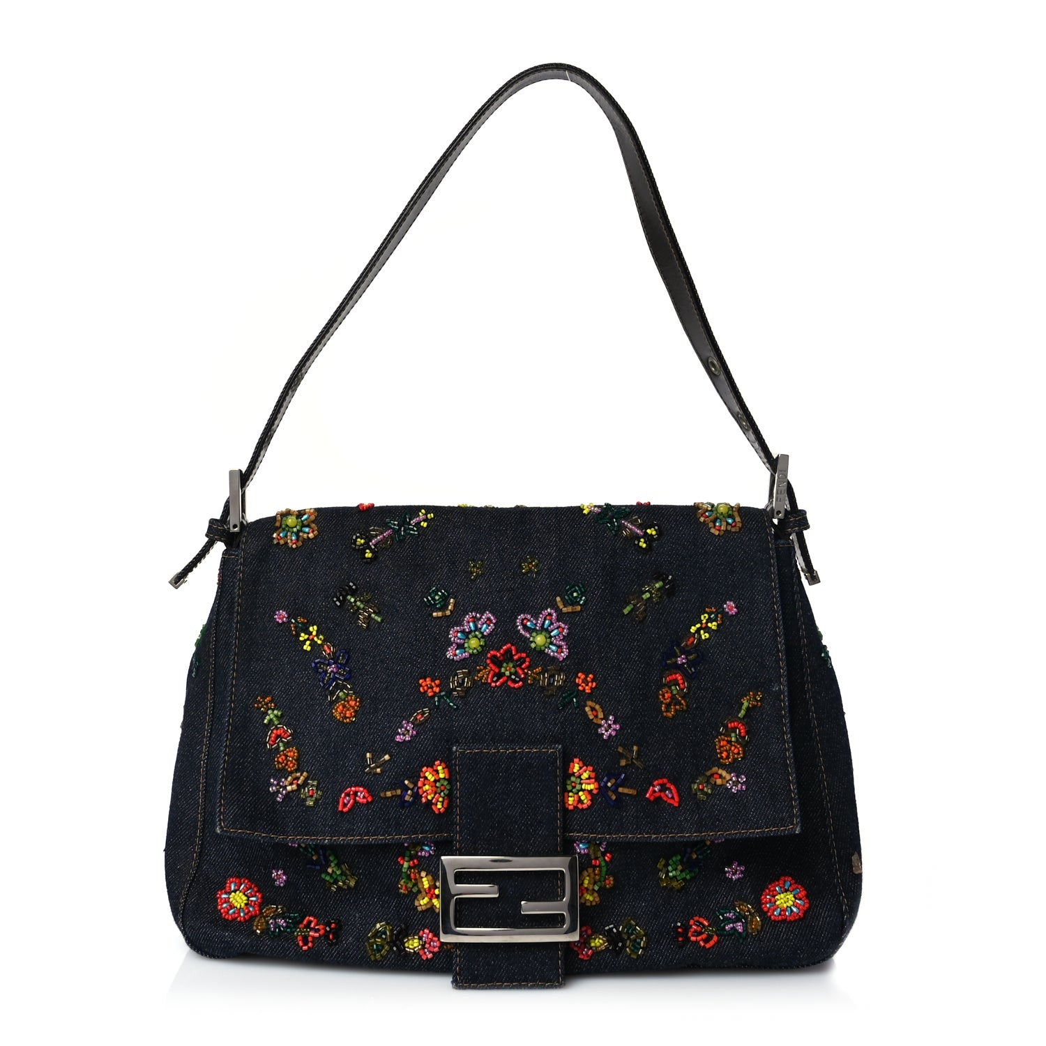 Fendi Denim Beaded Mama Baguette Blue 1 of 8