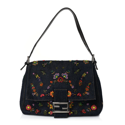 Fendi Denim Beaded Mama Baguette Blue 1 of 8