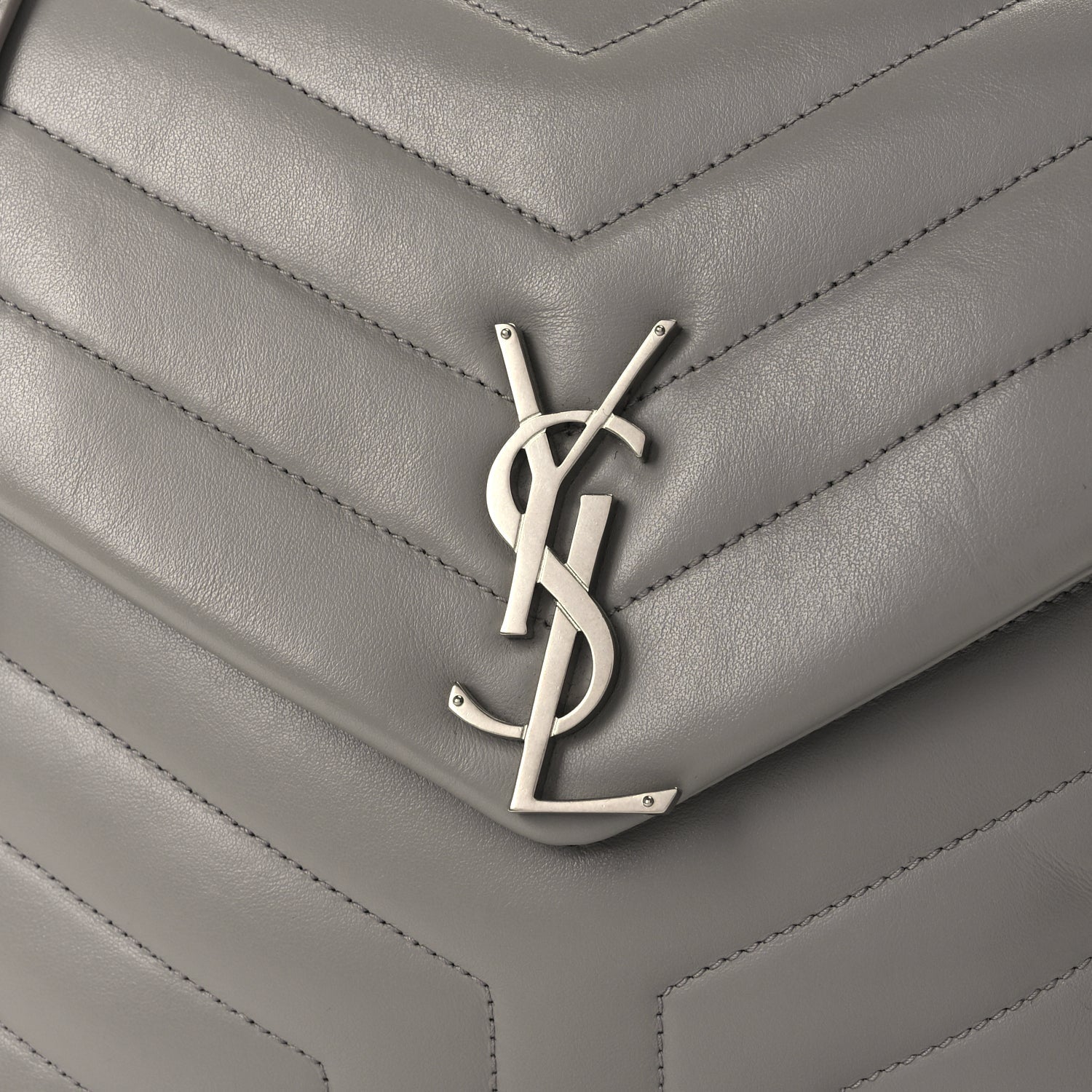 Saint Laurent Calfskin Y Quilted Monogram Medium Loulou Chain Satchel Light Grey 7 of 9