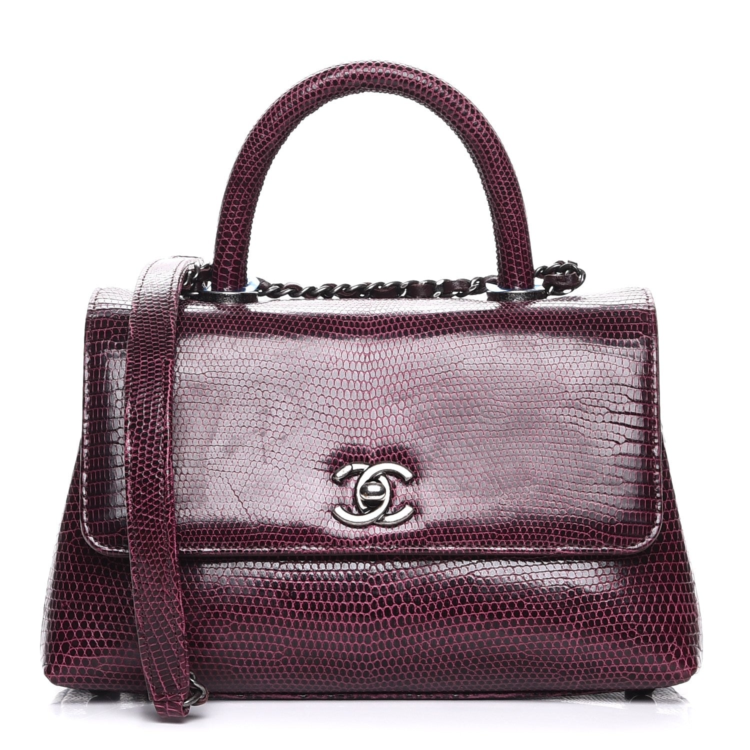 Chanel Lizard Mini Coco Handle Flap Burgundy 1 of 8
