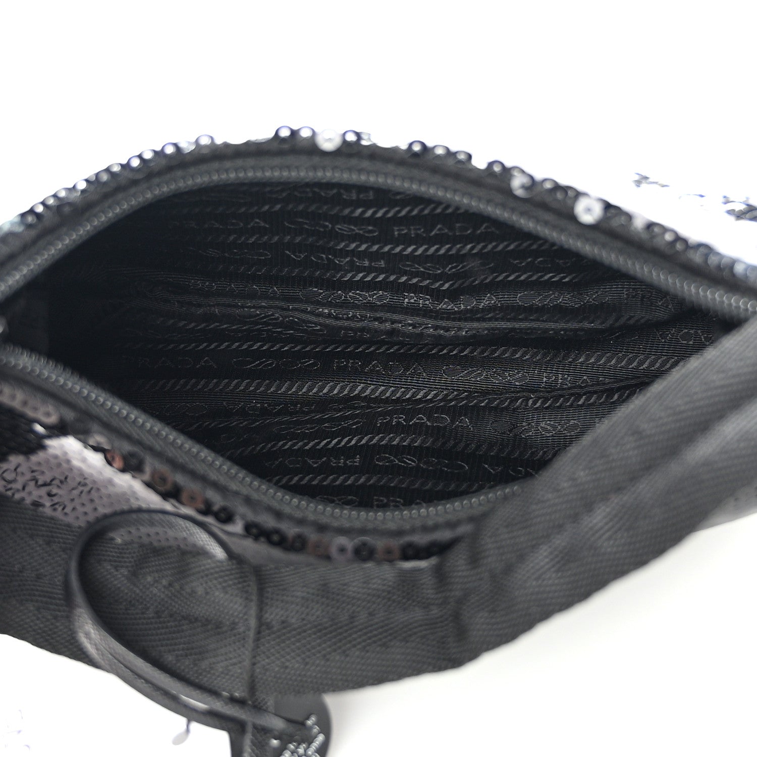 Prada Paillettes Sequin Mini Re-Edition 2000 Bag Black White 5 of 12