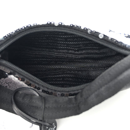 Prada Paillettes Sequin Mini Re-Edition 2000 Bag Black White 5 of 12