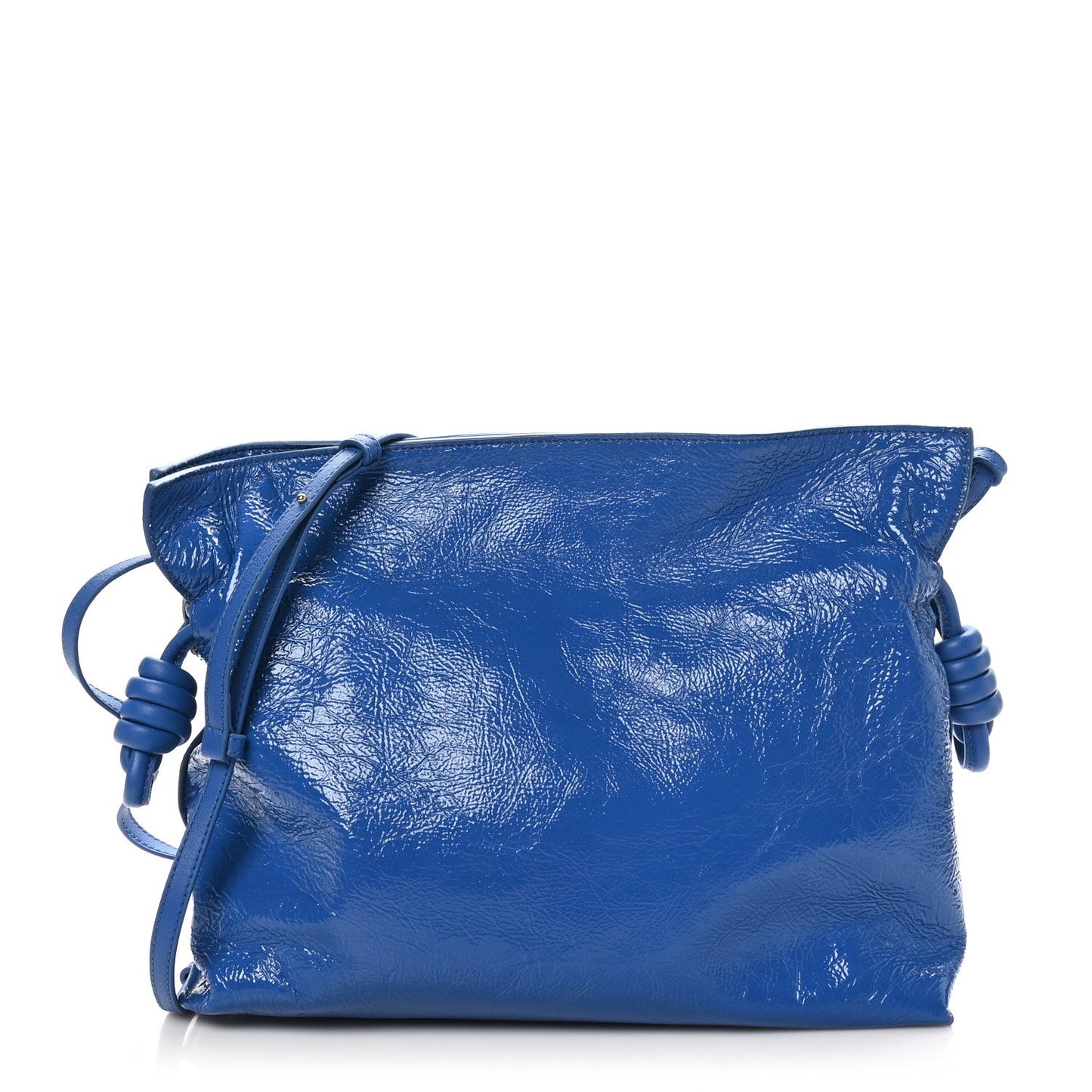 Crackle Patent Calfskin Medium Flamenco Knot Bag Royal Blue