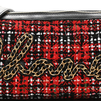 Chanel Tweed Calfskin Signe Bowling Bag Red Black 11 of 11