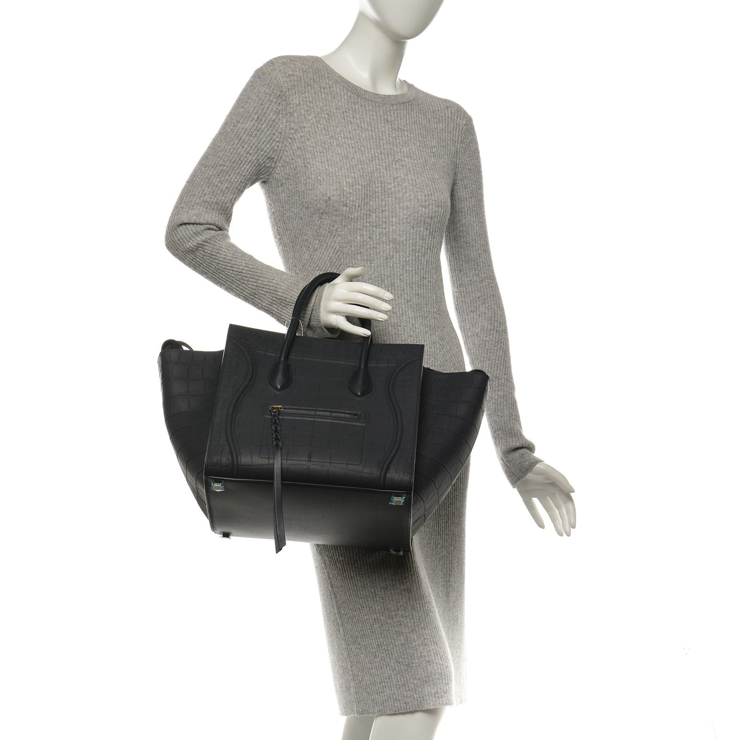 Crocodile Embossed Nubuck Medium Phantom Luggage Navy Blue