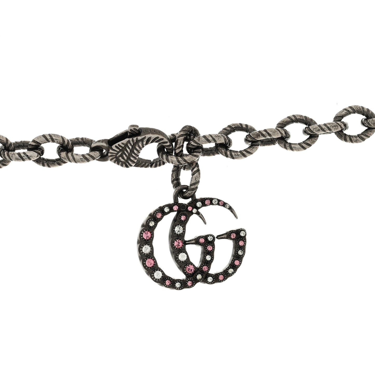 Crystal Embellished Necklace Pink Aged Silver