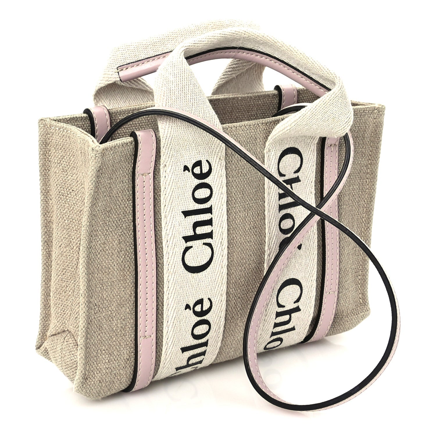 Chloe Cotton Calfskin Mini Woody Ribbon Tote  White Pink 3 of 9