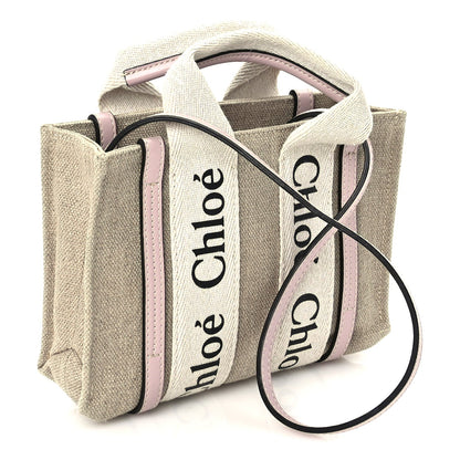 Chloe Cotton Calfskin Mini Woody Ribbon Tote  White Pink 3 of 9