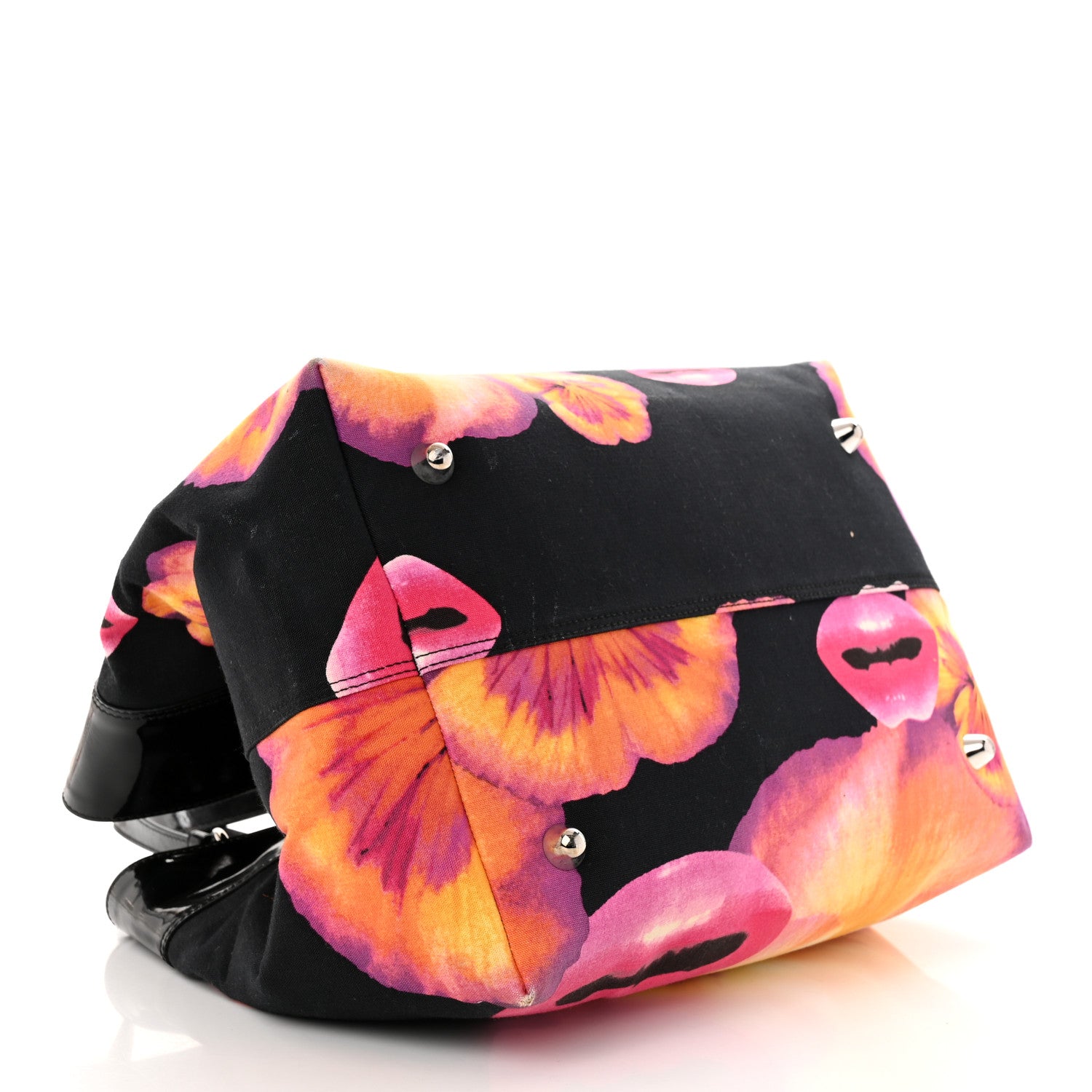 Christian Dior Patent Crystal Embellished Canvas Lips Print Tote Black Multicolor 6 of 26