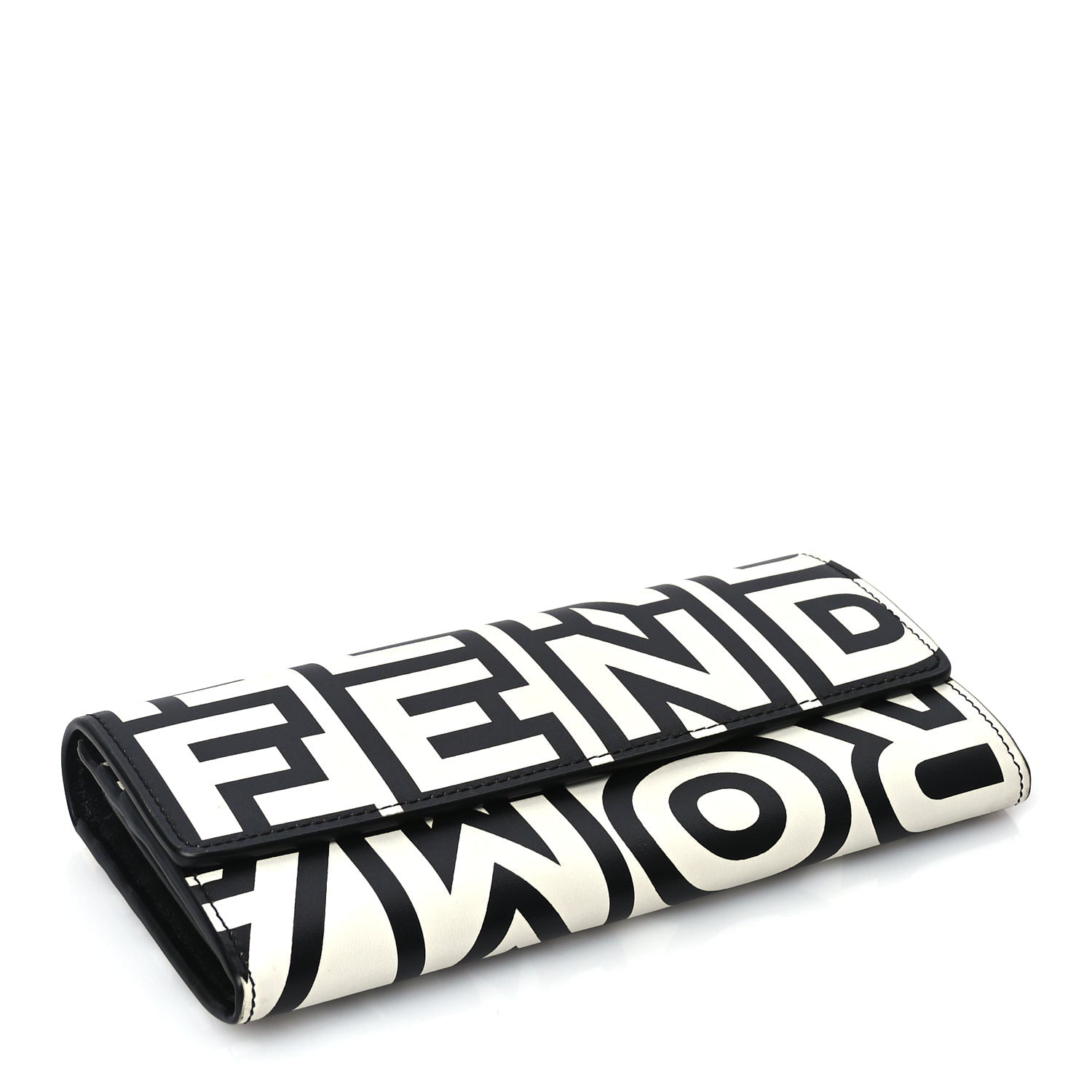 Fendi X MARC JACOBS Nappa Vitello King Logo Print Continental Wallet On Chain White Black 3 of 9