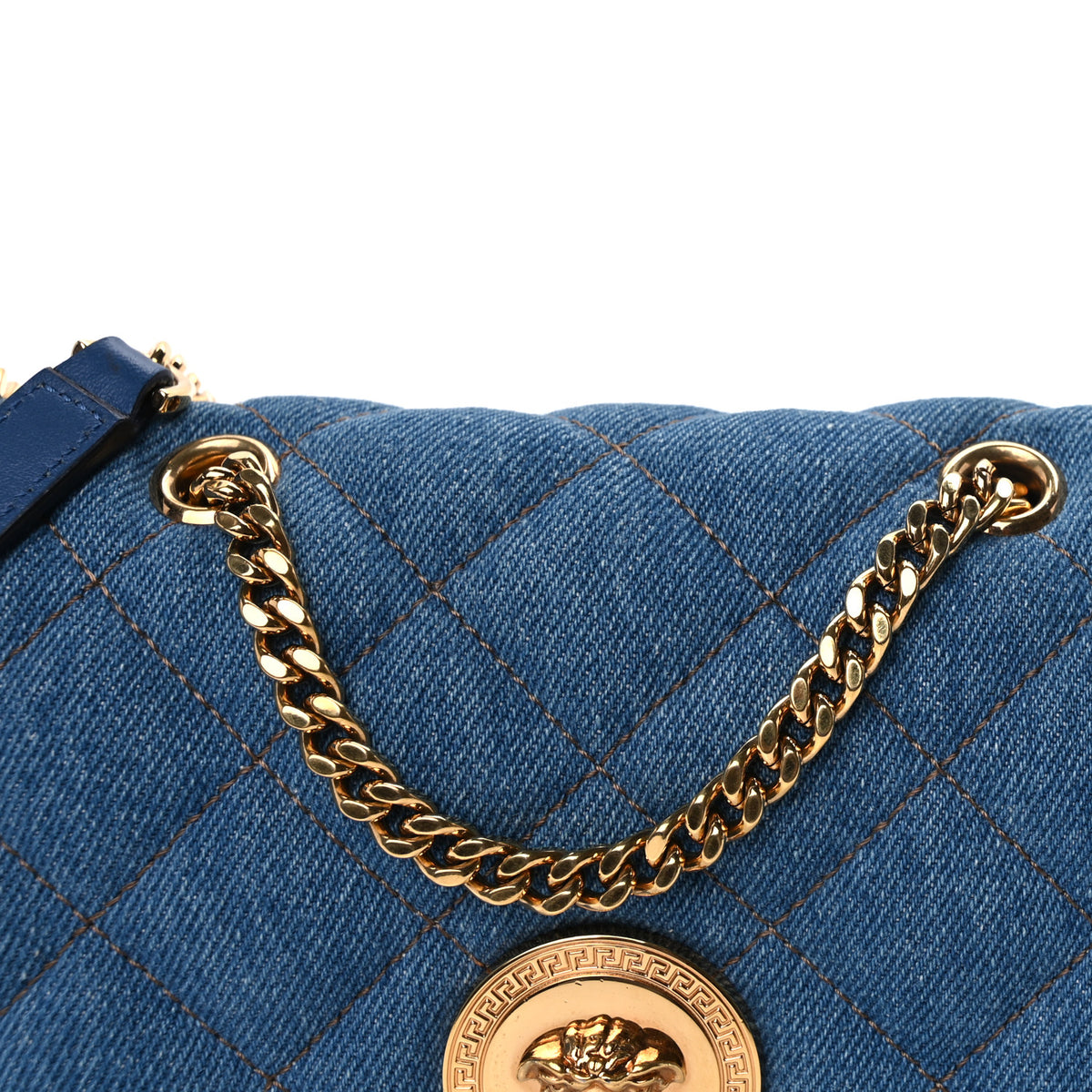 Versace Denim Quilted La Medusa Small Shoulder Bag Blue 6 of 8