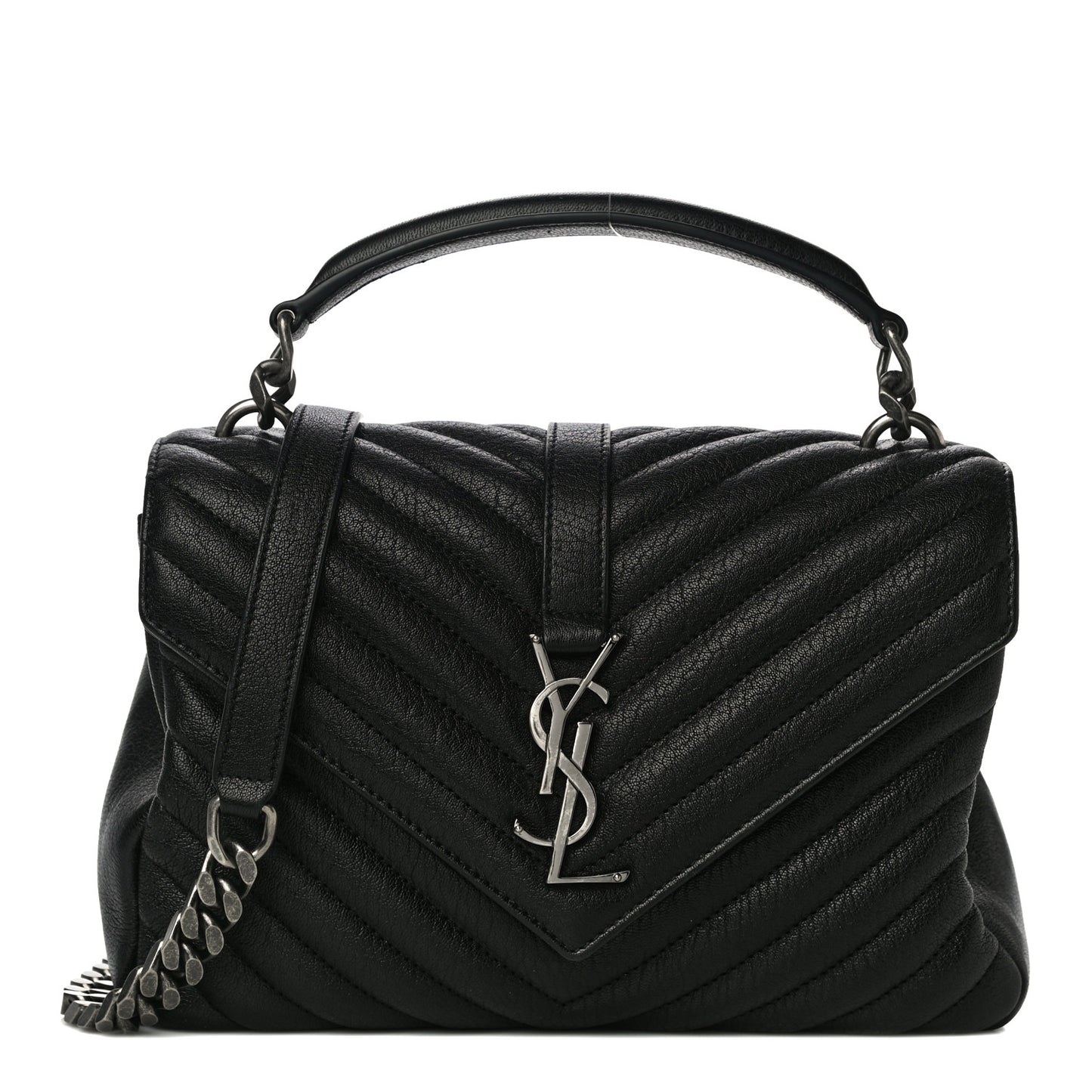 Sheepskin Matelasse Chevron Monogram Medium College Bag Black