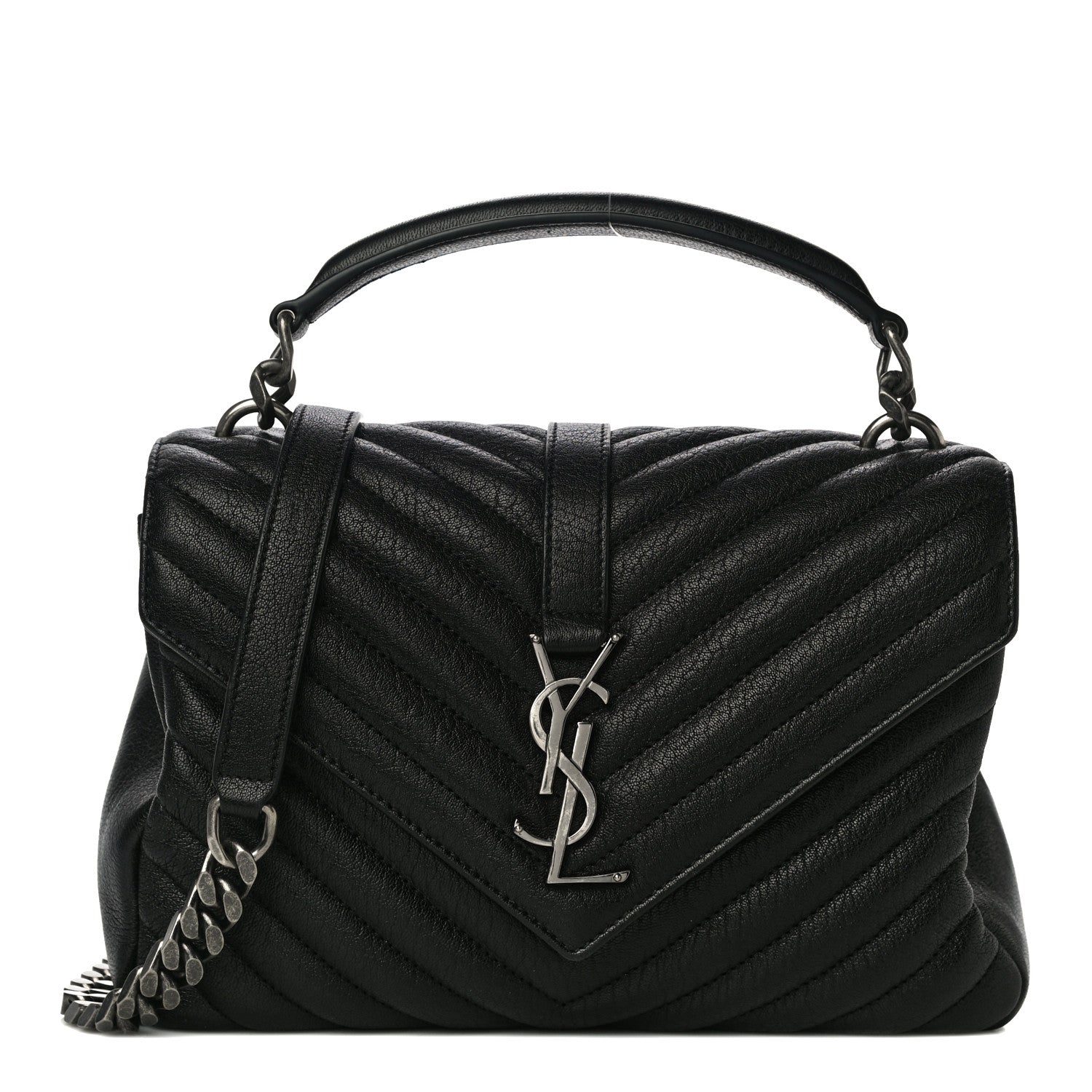 Saint Laurent Sheepskin Matelasse Chevron Monogram Medium College Bag Black 1 of 12