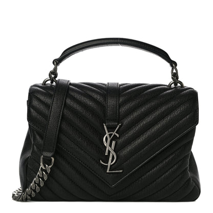 Saint Laurent Sheepskin Matelasse Chevron Monogram Medium College Bag Black 1 of 12