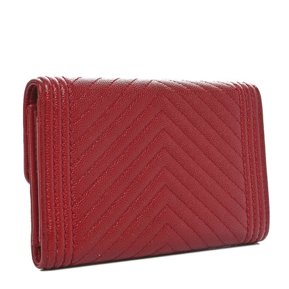 Chanel Caviar Chevron Quilted Boy Flap Wallet Red 3 of 7