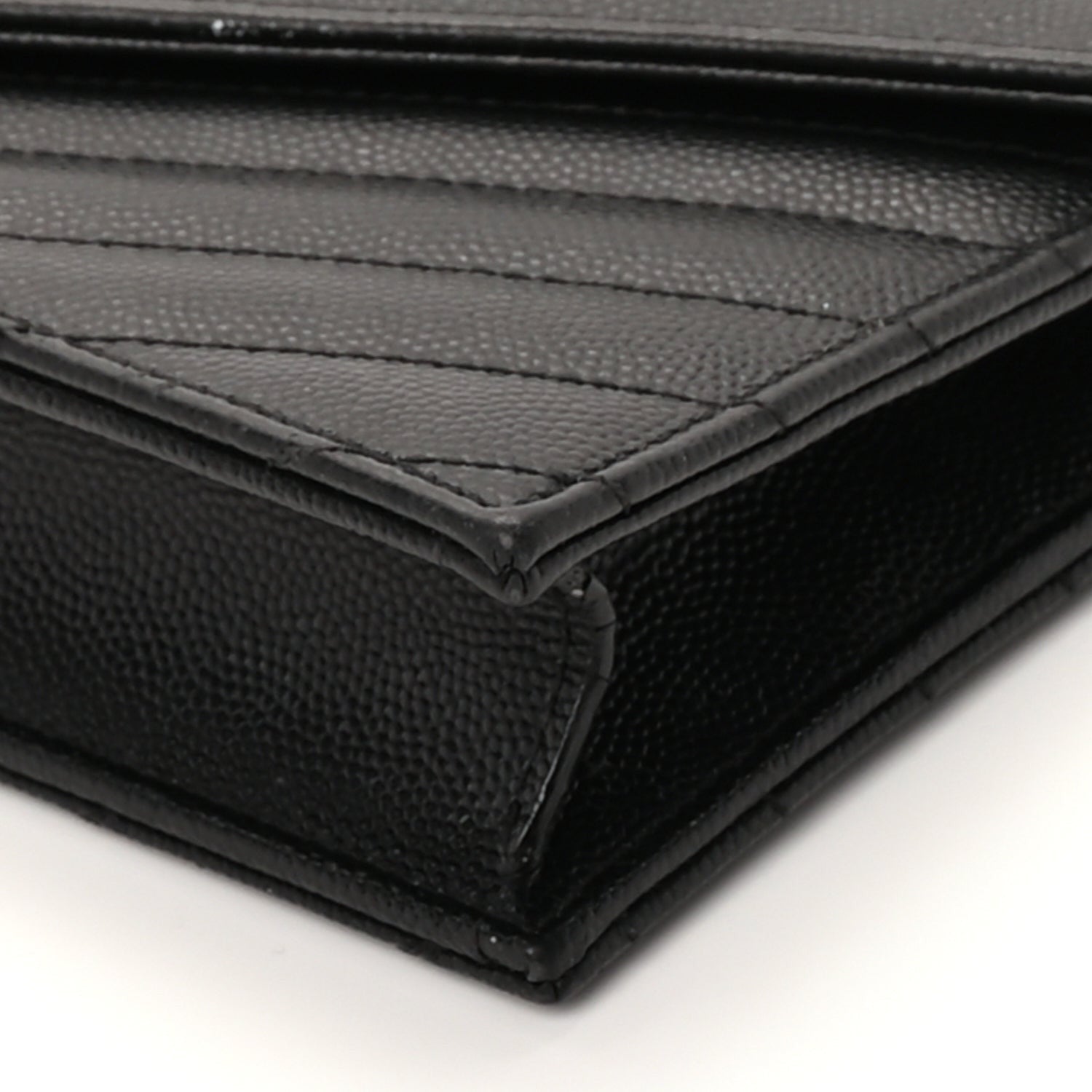 Saint Laurent Grain De Poudre Matelasse Chevron Monogram Envelope Chain Wallet Black 8 of 8