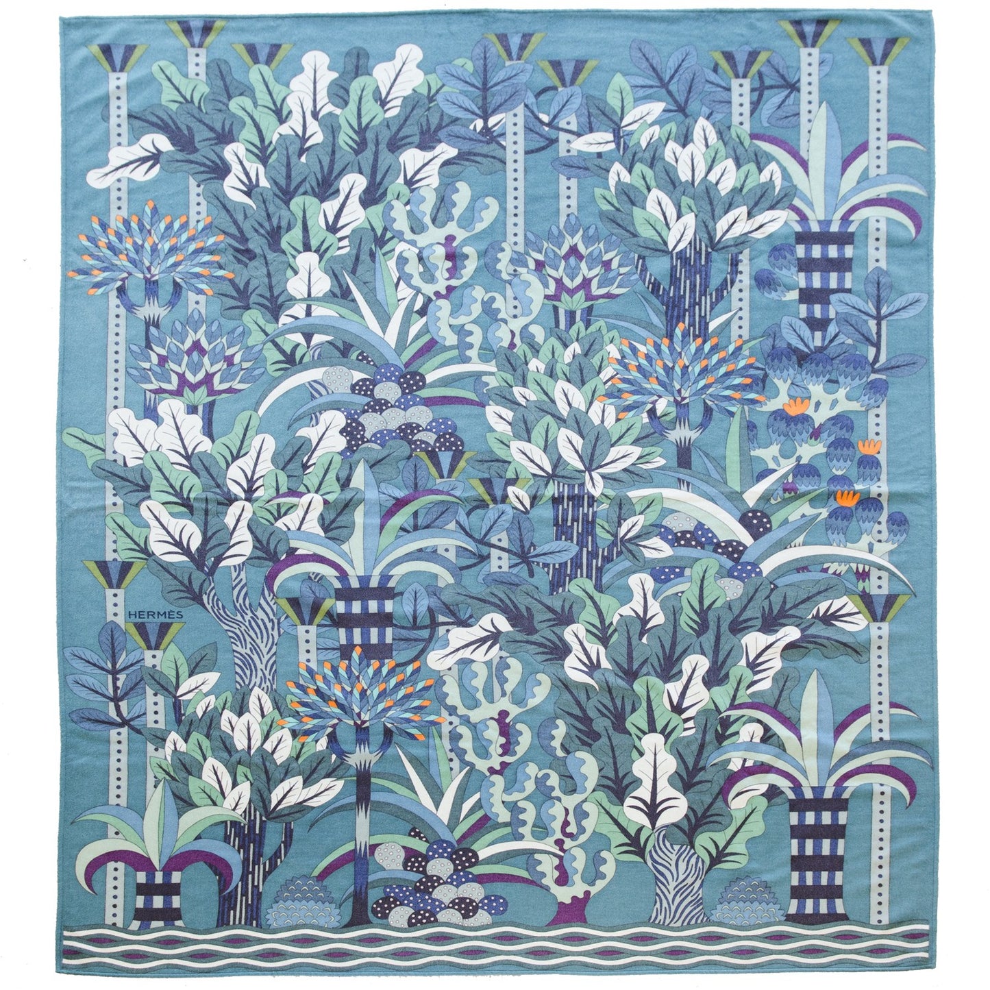 Cashmere Silk Jardin d'Osier Blanket Emeraude