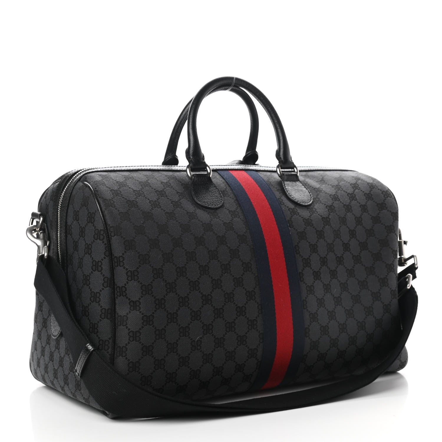 Gucci X BALENCIAGA BB Monogram Web Graffiti Medium Ophidia Carry-On Duffle Bag Black 4 of 9