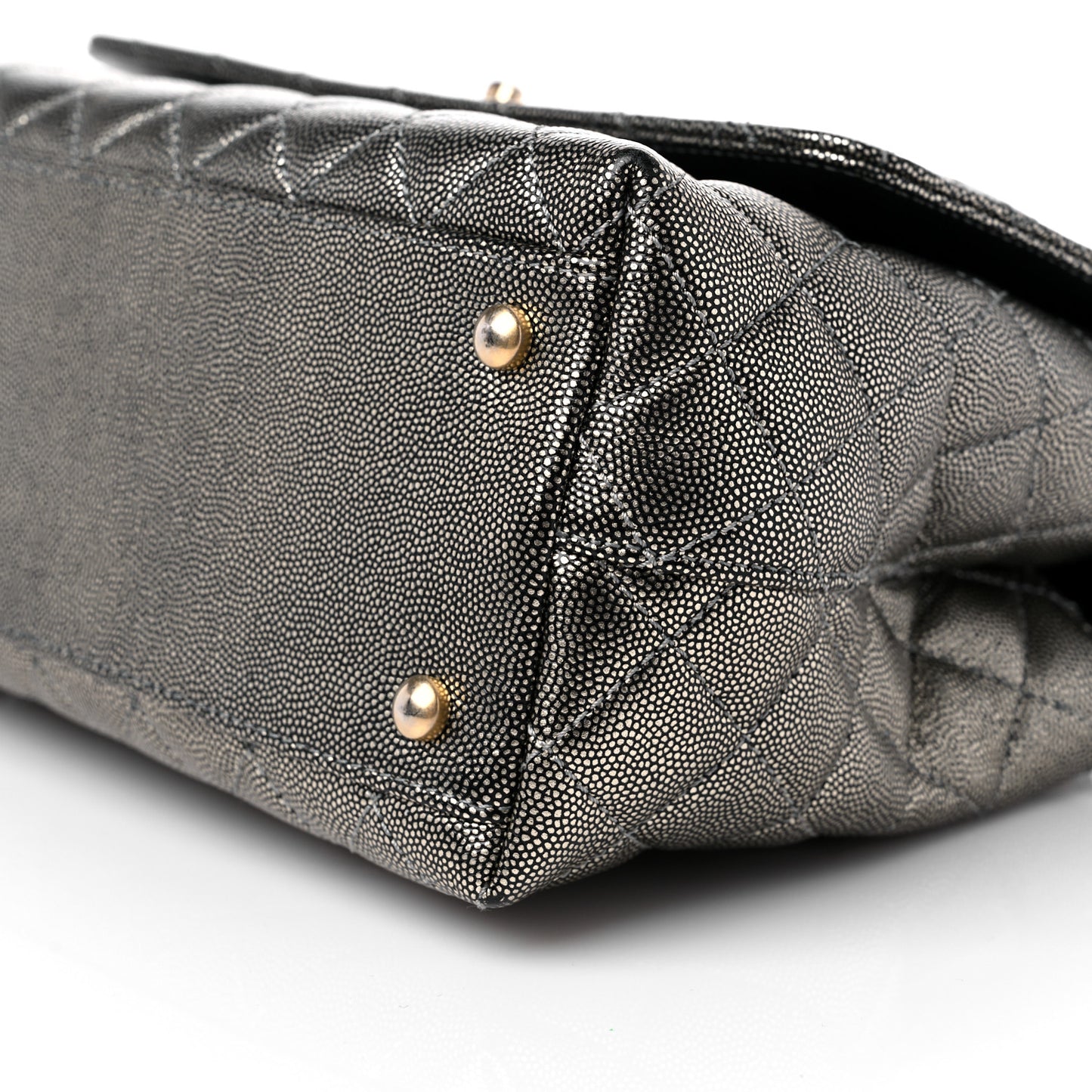 Metallic Caviar Quilted Small Coco Handle Flap Silver