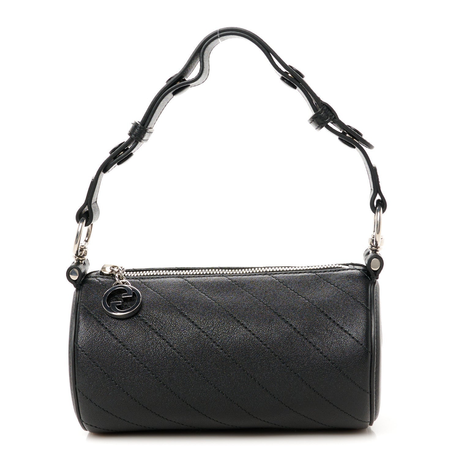 Gucci Sakai Be Green Calfskin Diagonal Stitched Mini Blondie Barrel Shoulder Bag Black 1 of 7