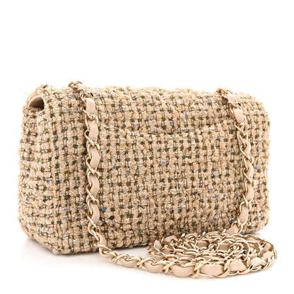 Chanel Tweed Quilted Mini Rectangular Flap Beige 3 of 10