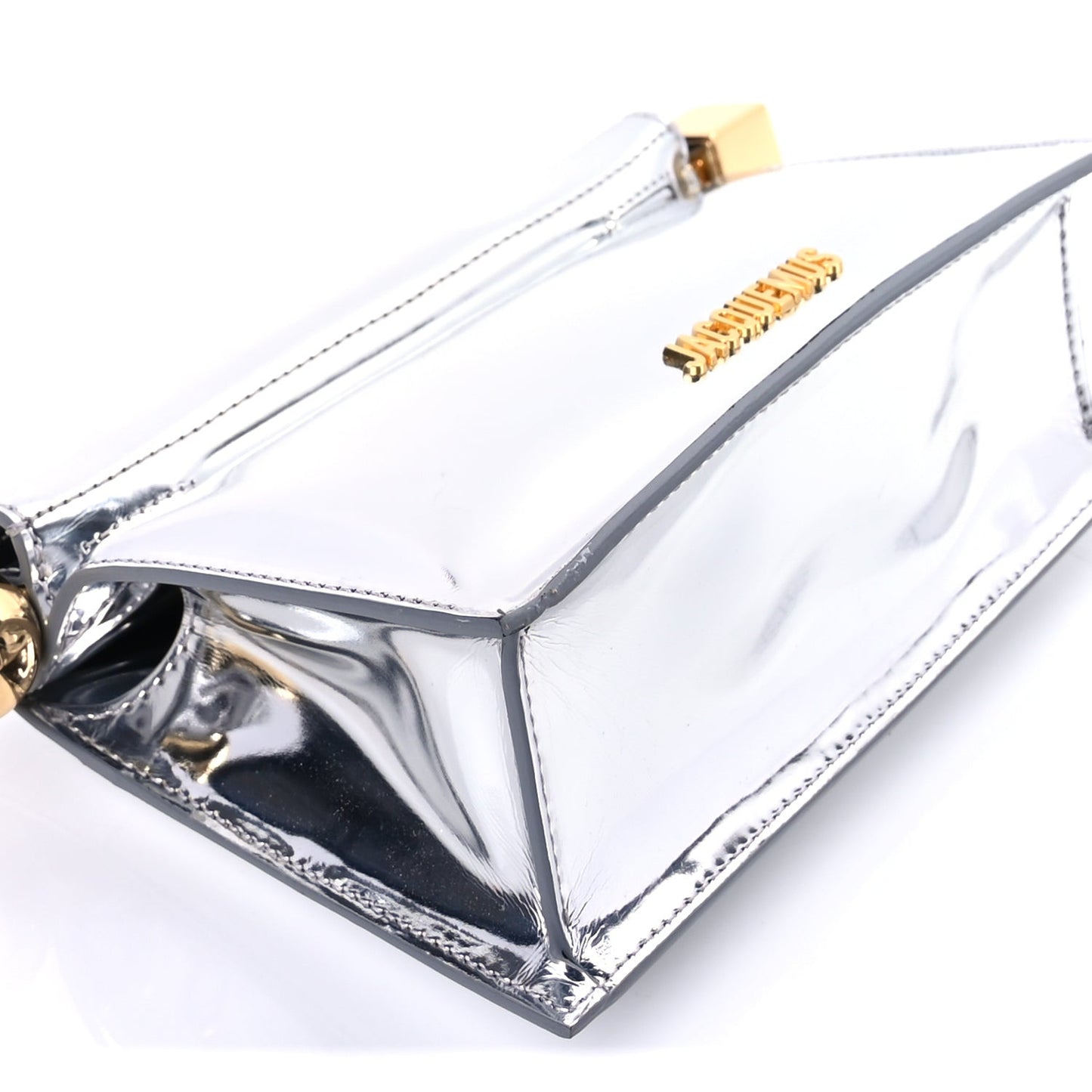 Metallic Patent Calfskin La Pochette Rond Carre  Silver