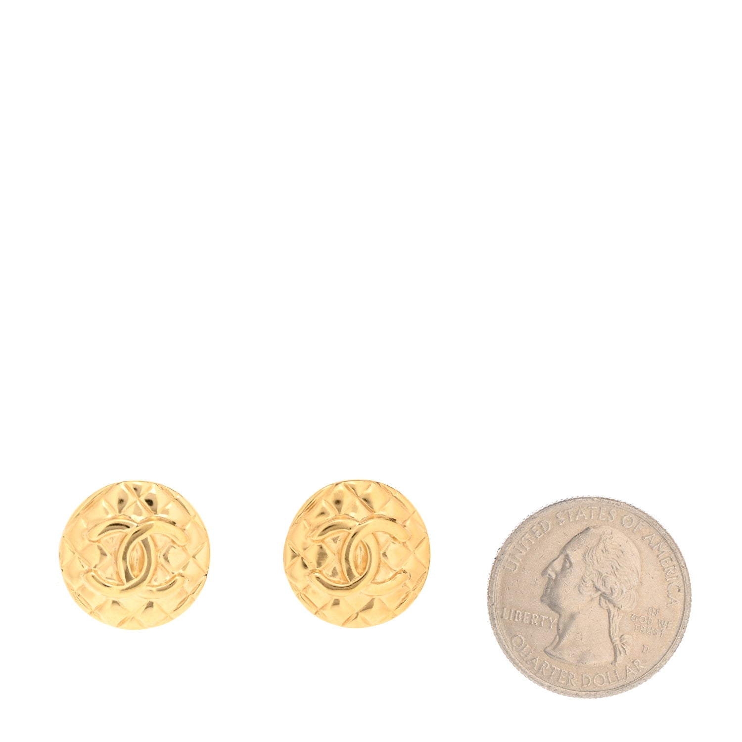 Chanel Metal Quilted CC Earrings Gold 2 of 4