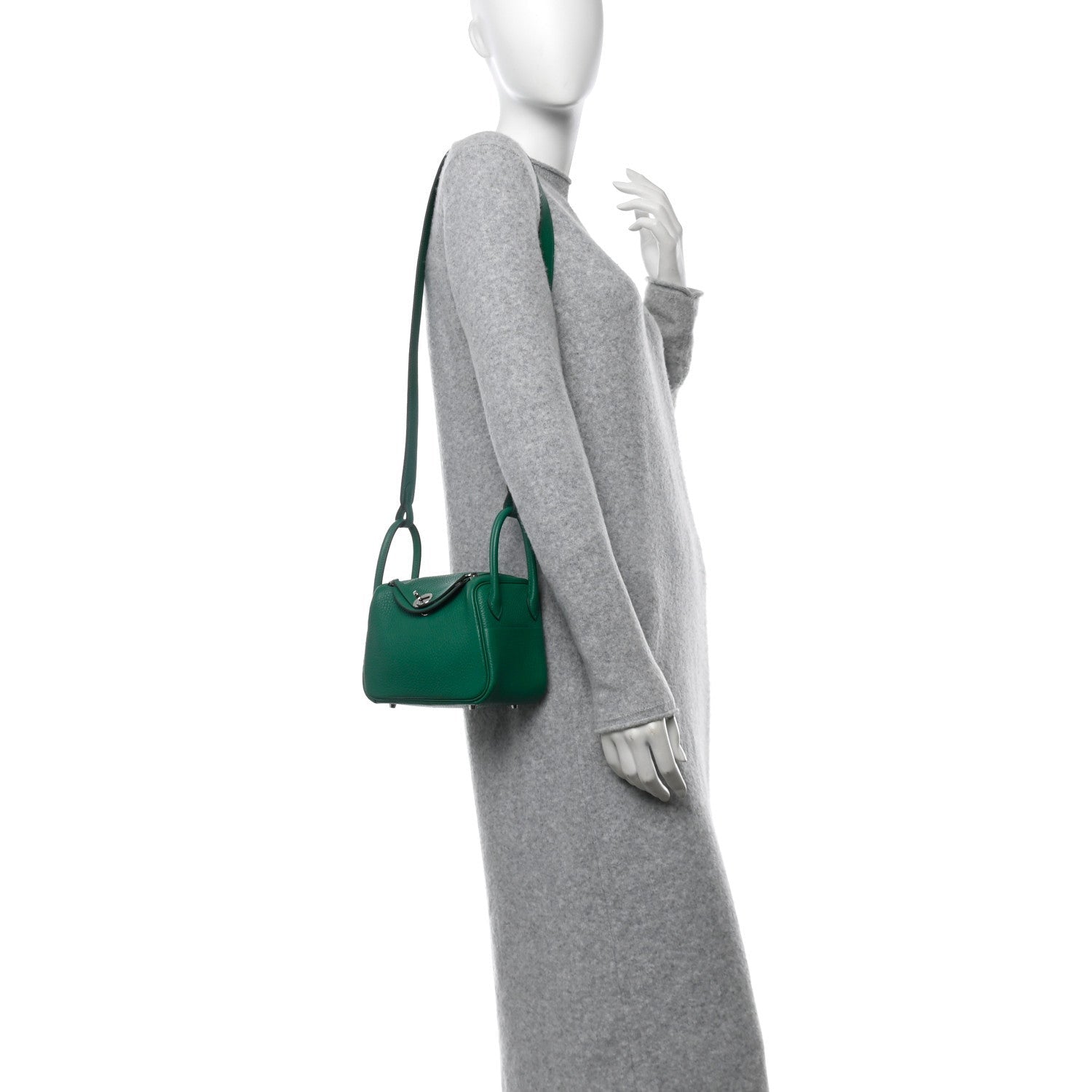 Hermes Taurillon Clemence Mini Lindy 20 Vert Vertigo 2 of 7