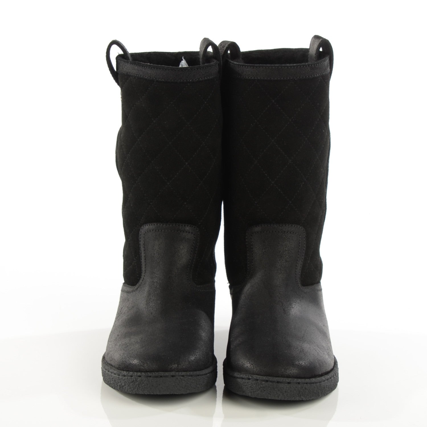 Chanel Suede Quilted High Boots 36.5 Black 2 of 8