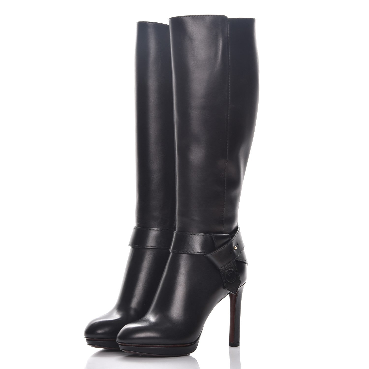 Louis Vuitton Calfskin Belted High Boots 36 Black 3 of 9