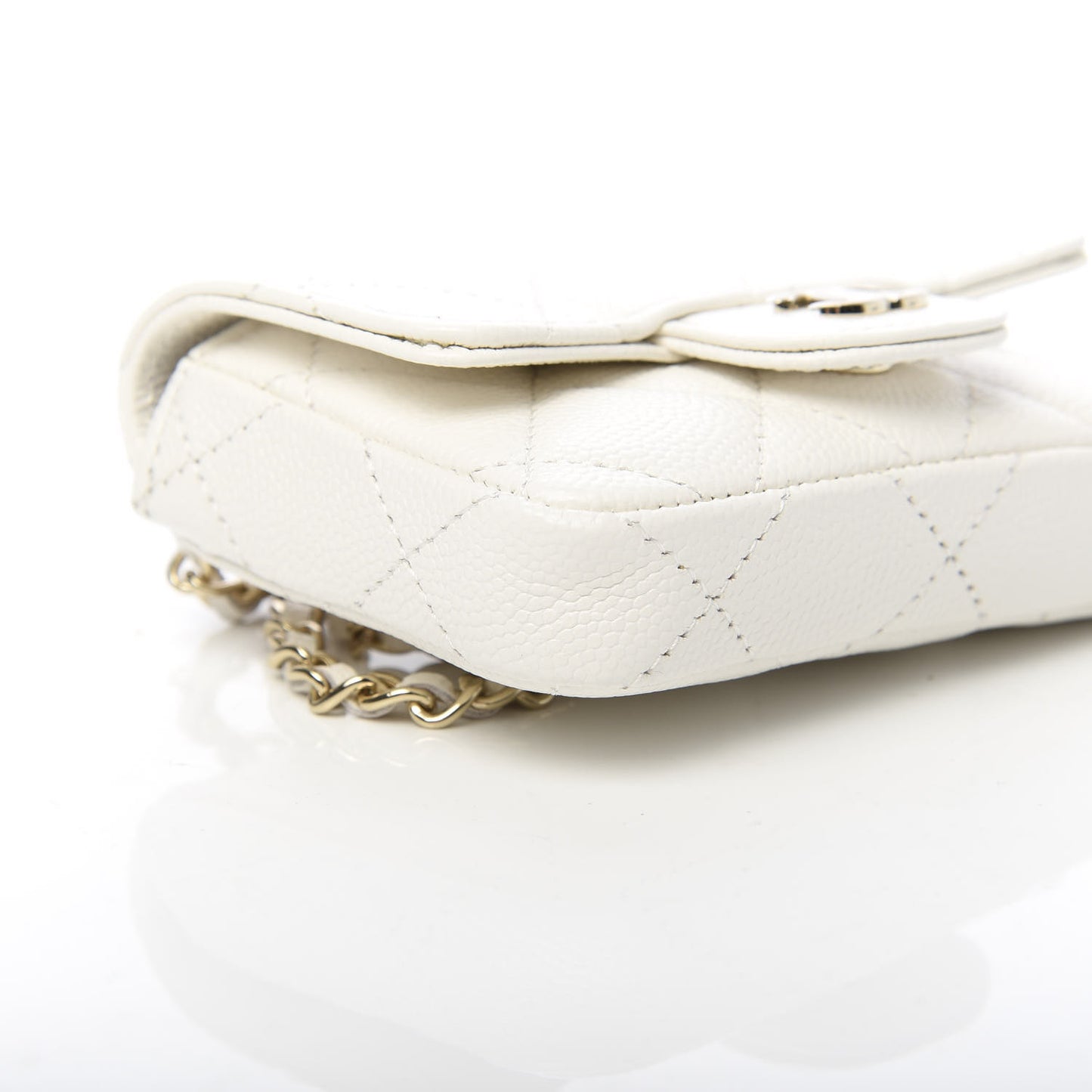 Caviar Quilted Flap Chain Waist Bag White