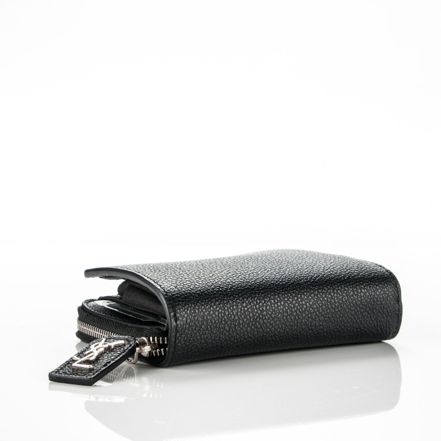 Grained Calfskin Rive Gauche Compact Zip Around Wallet Black