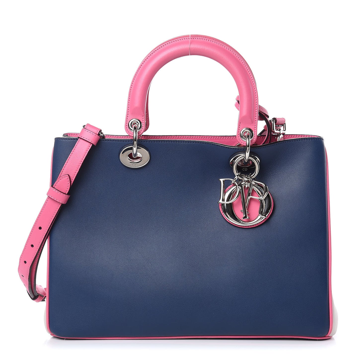 Smooth Calfskin Medium Tri-Color Diorissimo Bag Navy Pink