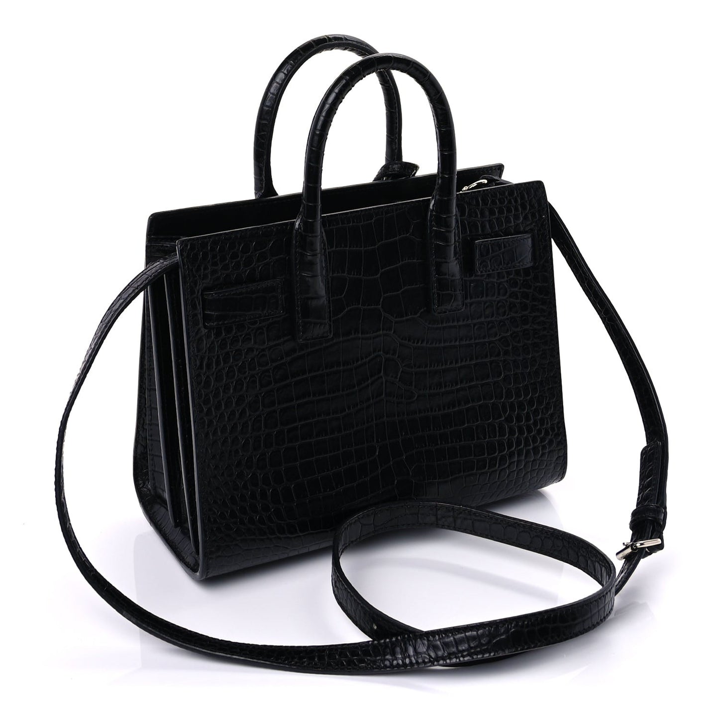 Calfskin Crocodile Embossed Nano Sac De Jour  Black