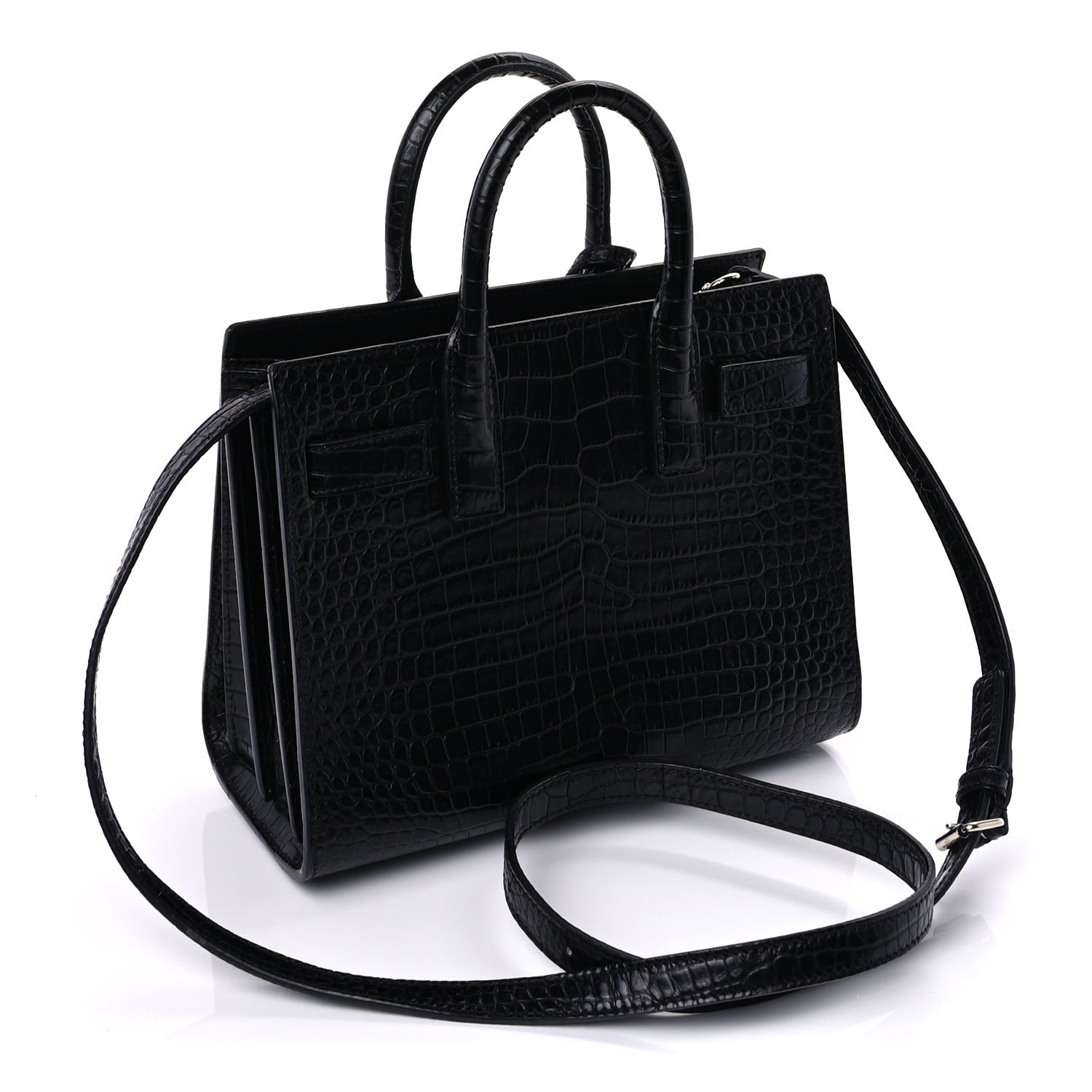 Saint Laurent Calfskin Crocodile Embossed Nano Sac De Jour  Black 2 of 9