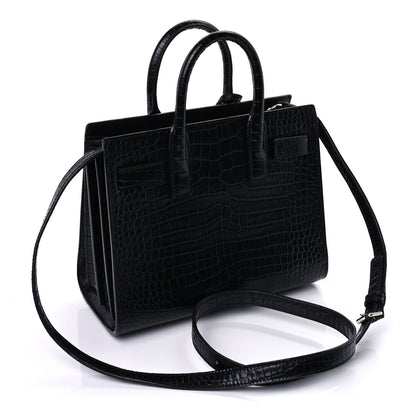 Saint Laurent Calfskin Crocodile Embossed Nano Sac De Jour  Black 2 of 9
