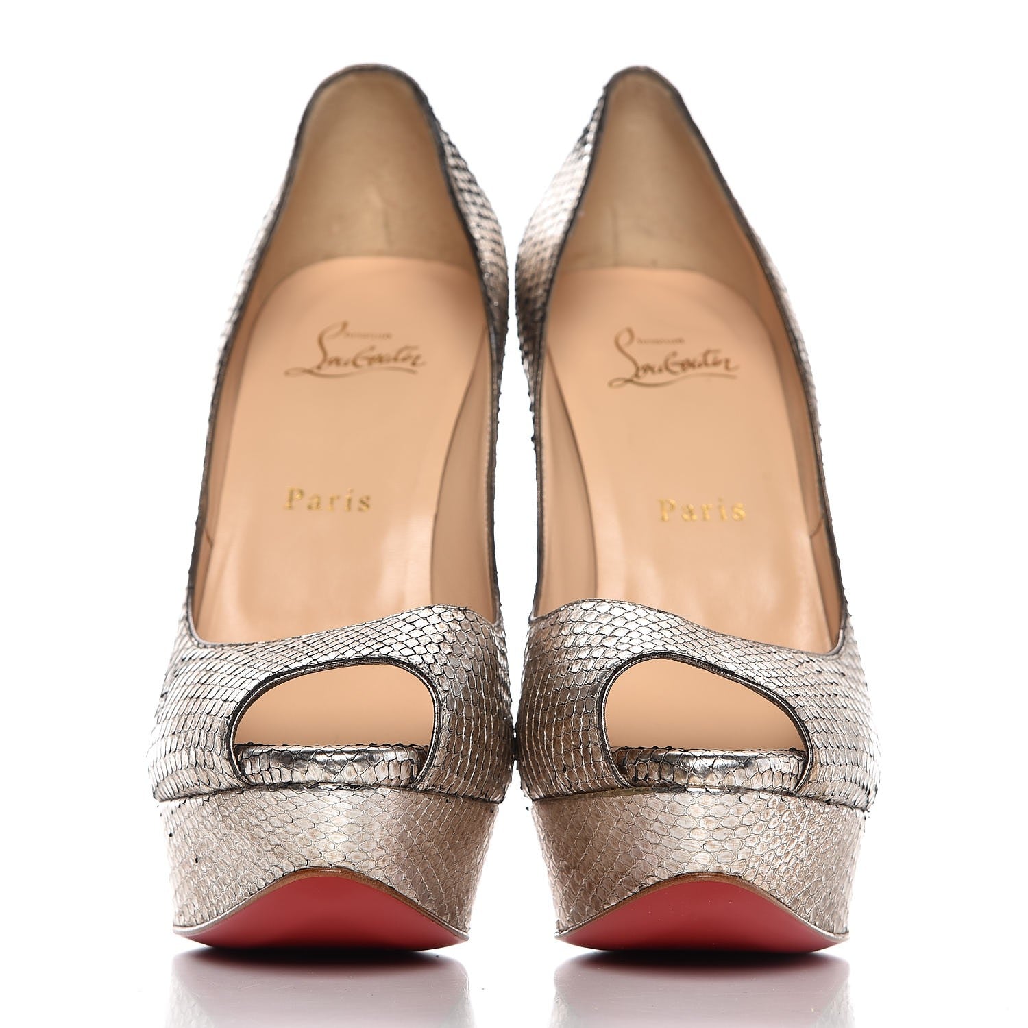 Christian Louboutin Metallic Python Lady Peep 150 Pumps 39 Antique Silver 2 of 10