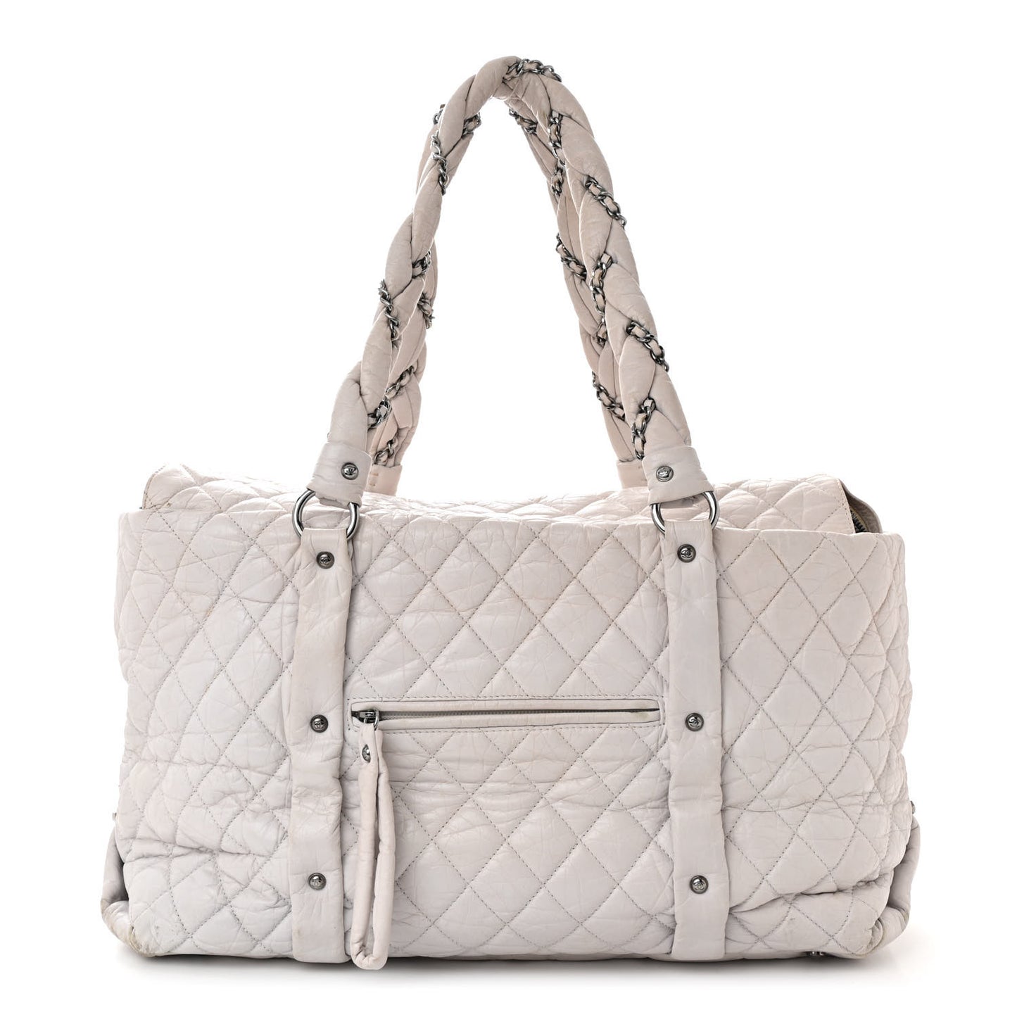 Distressed Lambskin Vintage Ligne Lady Braid XL Tote Beige